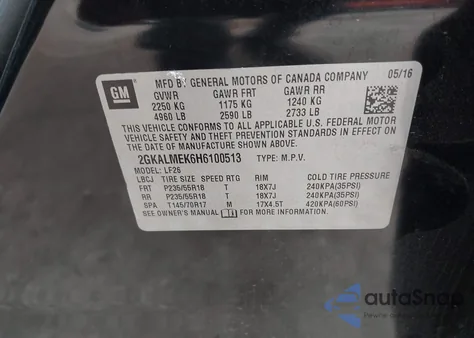 2017 GMC Terrain Sle-1 z USA, uszkodzony, nr VIN 2GKALMEK6H610051